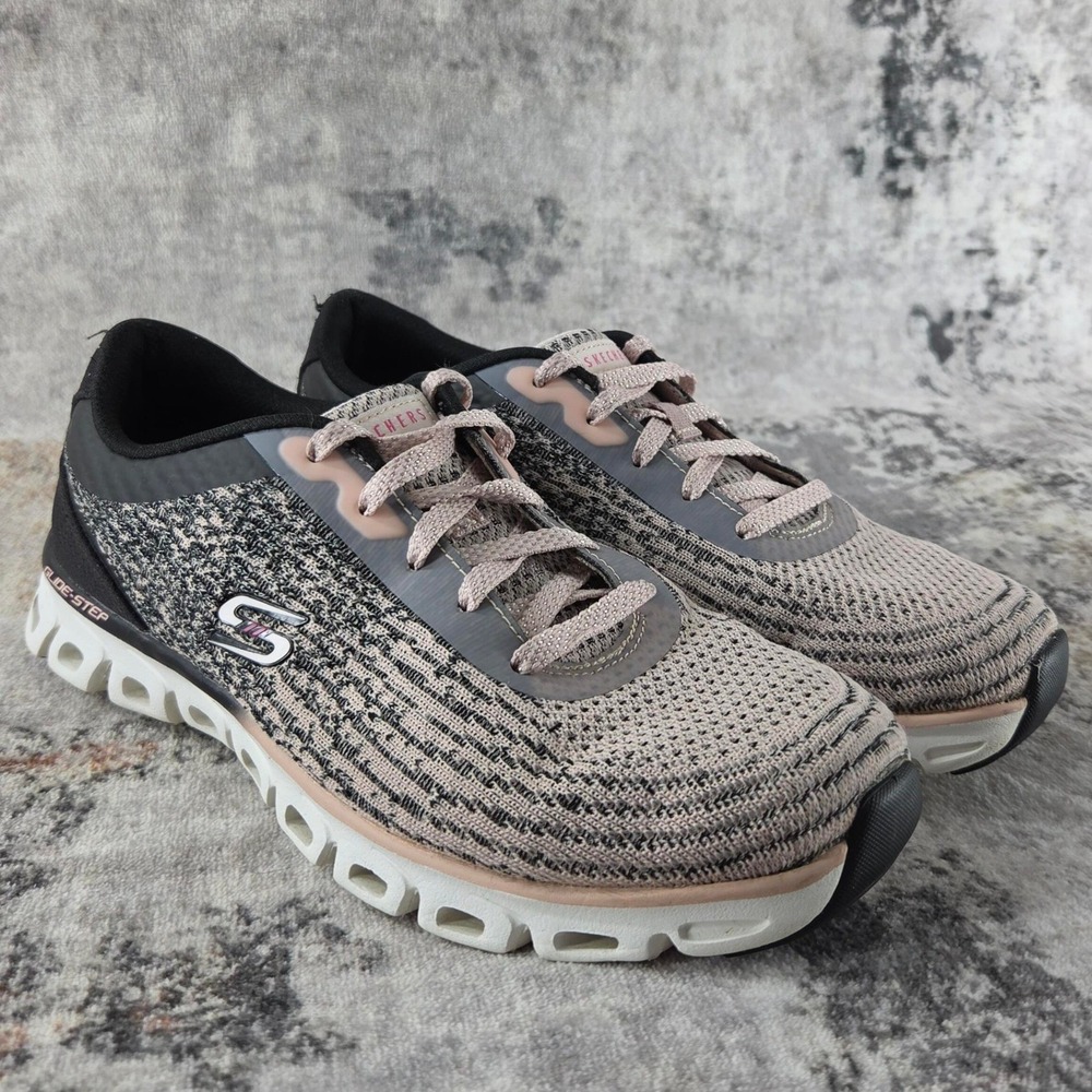 Skechers Glide Step Head Start Shoes Women 6.5 Black Pink Memory Sneakers 104325